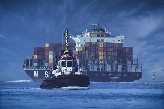 Global freight shipping containers at a port
